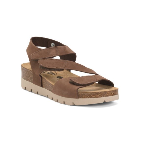 PLAKTON Chestnut Made In Spain Leather Jane Comfort Footbed Sandals - Picture 1 of 2